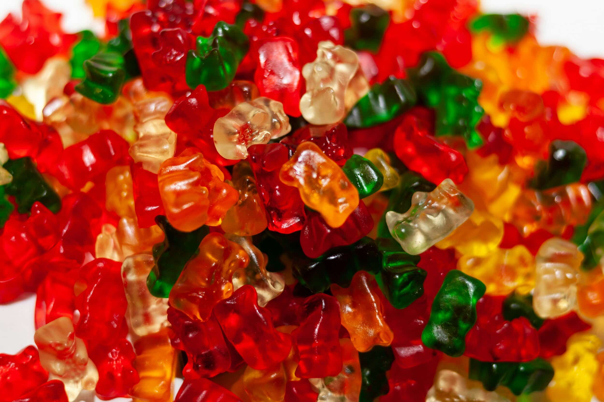 Gummy bears are a great snack to eat during your long runs as the sugars will give you a quick boost! The image shows colorful, tasty looking gummy bears.